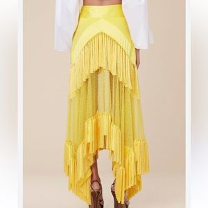 Diane Von Furstenberg Yellow Asymetric Fringe semi-sheer maxi skirt